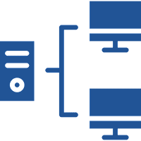 Computer network diagram with server and monitors