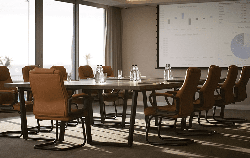 Empty conference room with presentation screen