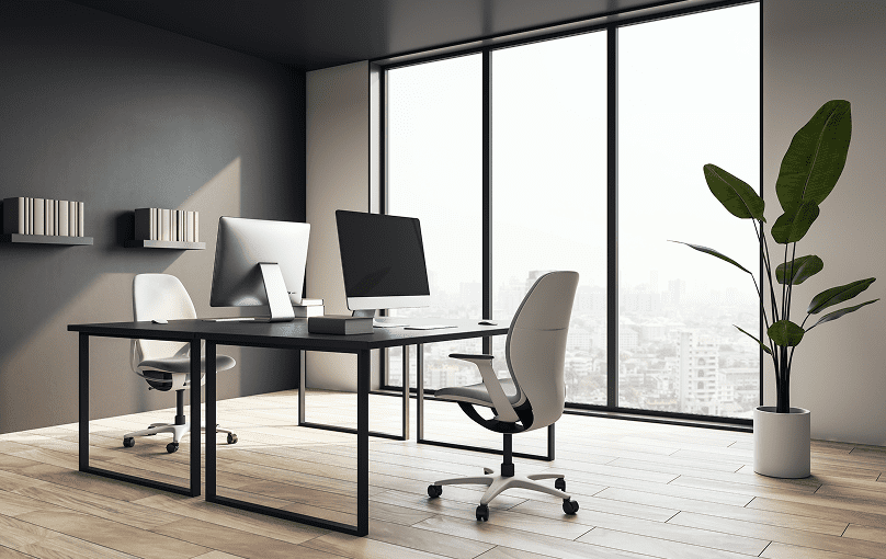 Bright office interior with sleek furniture.