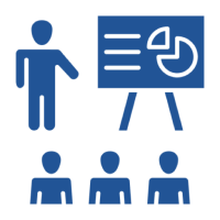 Presentation with audience and pie chart